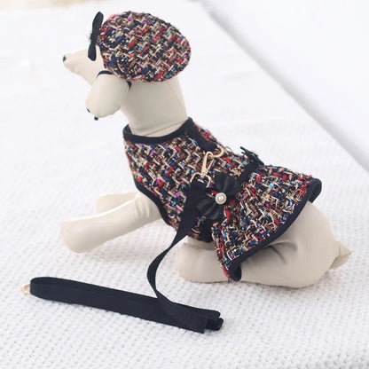 Miss New York Dog Dress Harness Set | Dress, Hat, and Leash Set