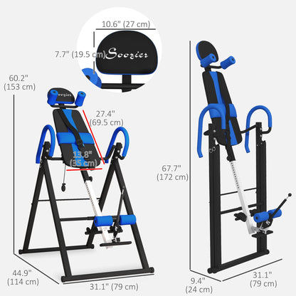 Folding Inversion Table, 20°/40°/60° Adjustable, with Safety Belt and Waist Pad for Back Pain Relief