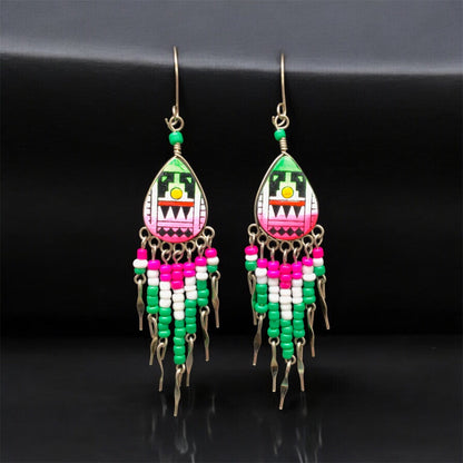 Small Sized Southwestern Pink and Green Teardrop Earrings