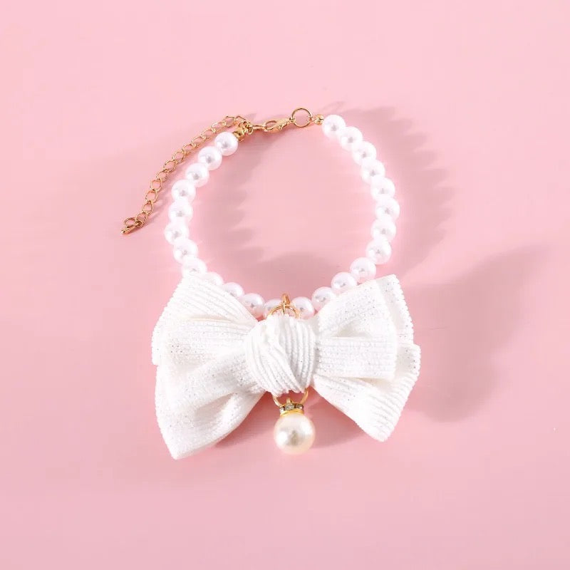 Babygirl Bow Dog Necklace | Pearl Bow Pet Collar
