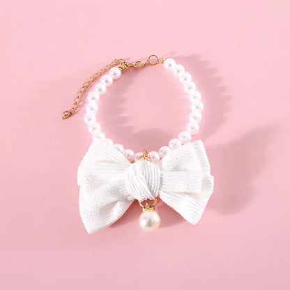 Babygirl Bow Dog Necklace | Pearl Bow Pet Collar