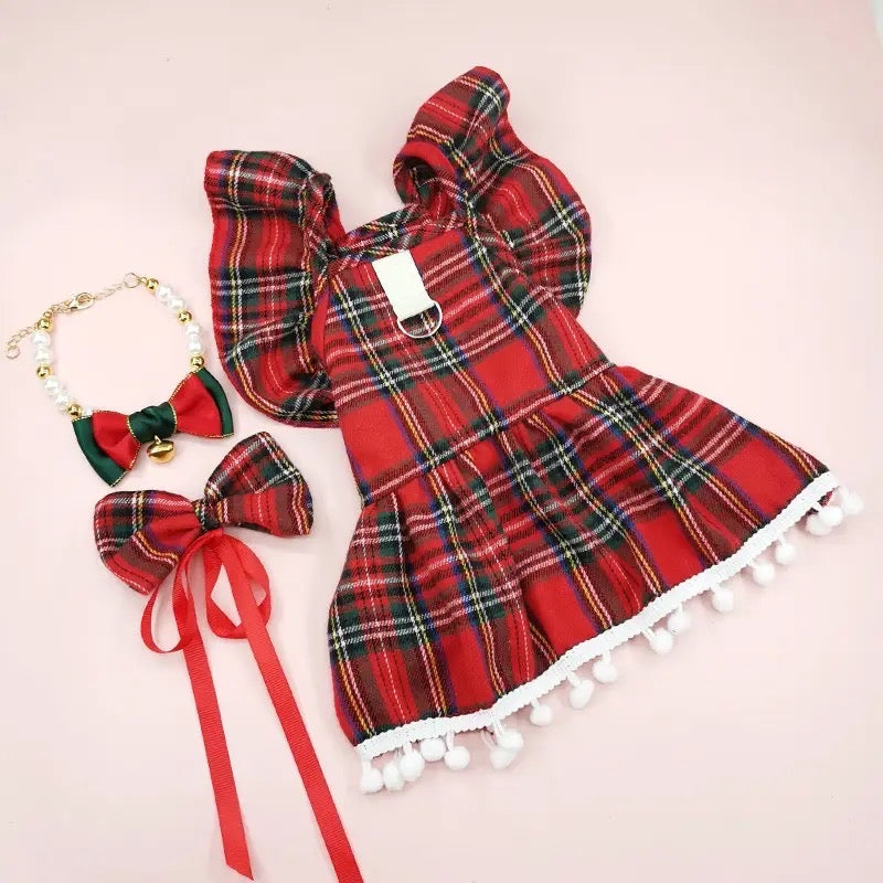 Sleigh Dog Holiday Dress and Bow | Christmas Outfit