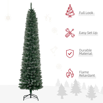 6FT Artificial Snow Dipped Christmas Tree Xmas Pencil Tree Holiday Home Indoor Decoration with Foldable Black Stand, Green