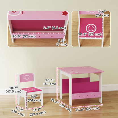 3 Pieces Kids Table and Chair Set with Bookshelves, for Classroom, Home, Nursery, Playroom, for Read, Draw, Art, Pink