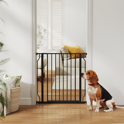 30"- 45" Easy Install Pet Gate w/ Door & Double Locking System, Extra Wide Dog Gate for Stairs, Hallways, White