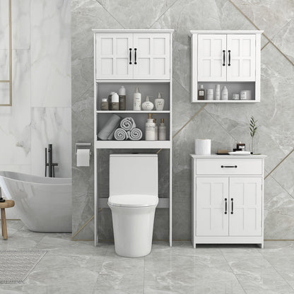 Bathroom Storage, Bathroom Cabinet with 2 Doors, Adjustable Shelves for Living Room Kitchen, 23.6"x11.8"x29.5", White