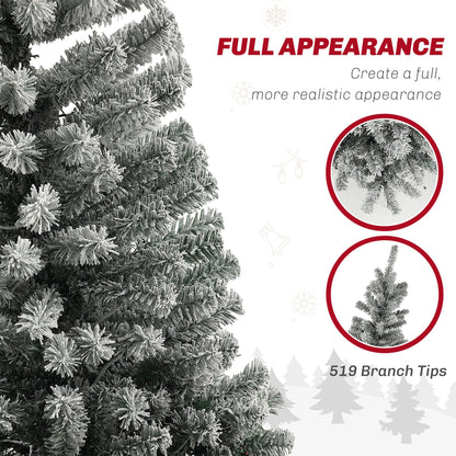 6ft Prelit Pencil Artificial Christmas Tree, Flocked Xmas Tree with Remote, Dual Colour LEDs, 429 Tips, Metal Stand