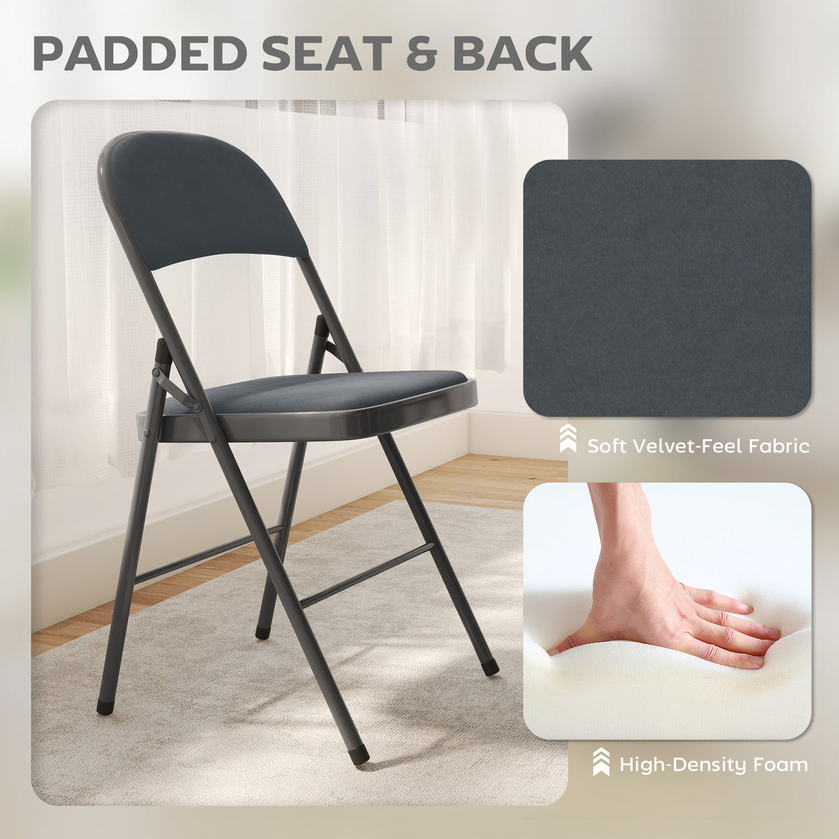 4 Pack Folding Chairs with Padded Seats, Velvet Portable Party Chairs with Steel Frame, Beige