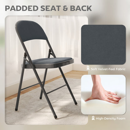 4 Pack Folding Chairs with Padded Seats, Velvet Portable Party Chairs with Steel Frame, Beige