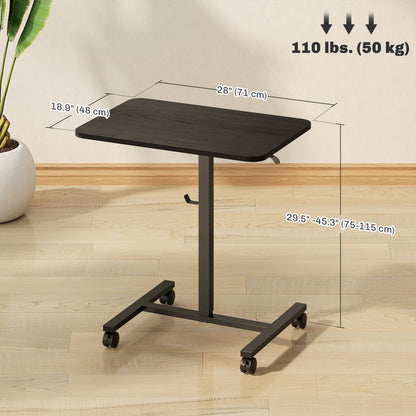 Height Adjustable Standing Desk, Pneumatic Sit Stand Desk with Wheels and Headphone Hook, Grey Wood Grain