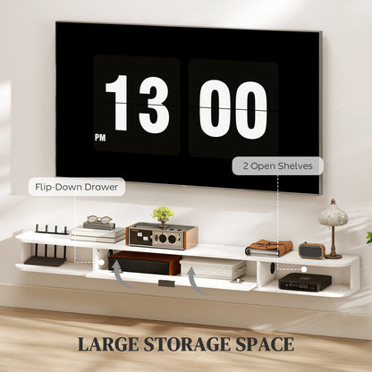 47" Floating TV Stand for TVs up to 50 Inch, Wall Mounted Media Console with Flip Drawer and 2 Open Shelves, Walnut