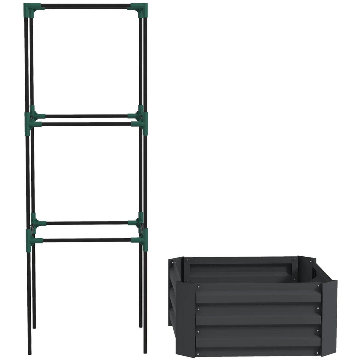 Galvanized Planter Box, Outdoor Raised Garden Bed with 3-Tier Trellis Tomato Cage for Climbing Vines, Vegetables, Brown