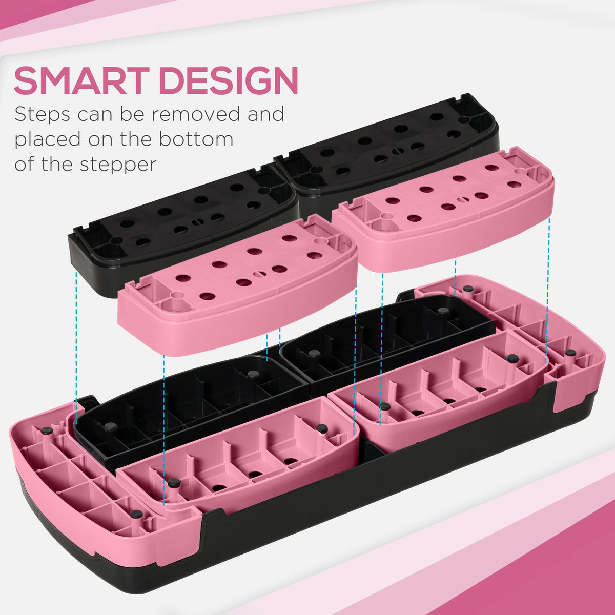 Adjustable Aerobic Stepper, Exercise Step Platform, Step Exercise Trainer, Workout Fitness Yoga Risers, 4"-6"-8", Pink