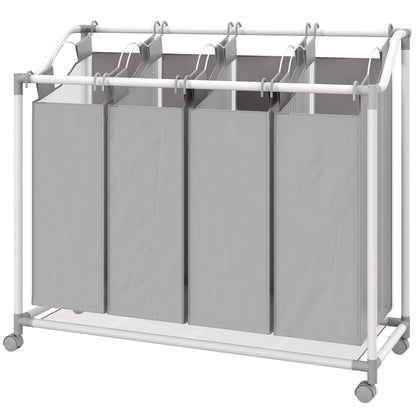 Laundry Hamper with Wheels, 160L Laundry Basket with 4 Removable Bags for Bedroom, Bathroom, Grey