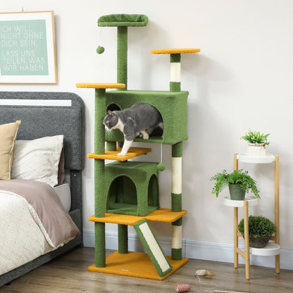 54" Cat Tree, Multi-Level Cat Tower with Scratching Posts, Cat Condos, Bed, Platforms, Ramp, Toy Ball, Beige
