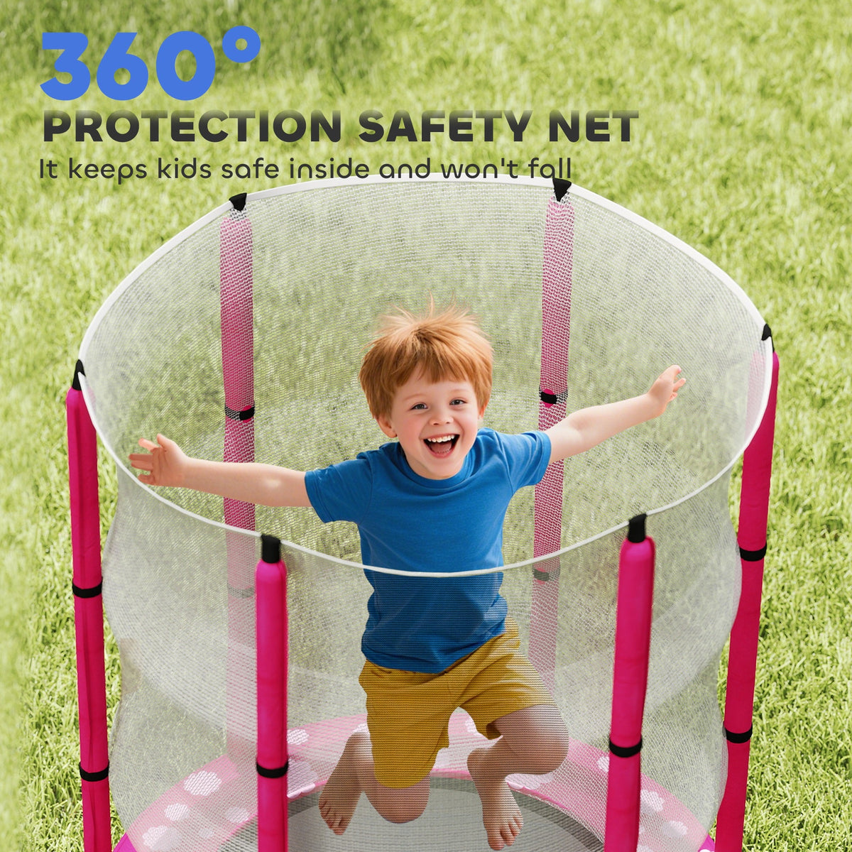 55" Toddler Trampoline with Safety Enclosure Net, for Indoor Outdoor Use, Ages 3-6 Years, Pink