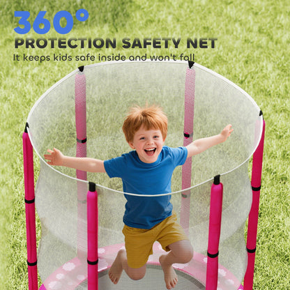 55" Toddler Trampoline with Safety Enclosure Net, for Indoor Outdoor Use, Ages 3-6 Years, Pink