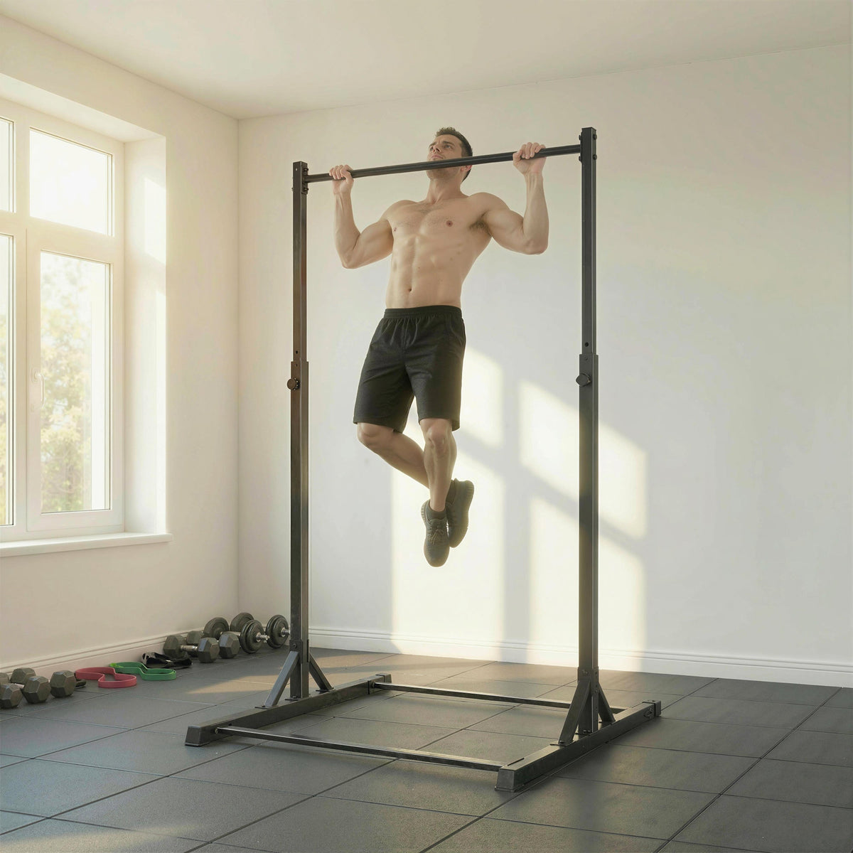 Portable Pull Up Station, Height Adjustable Pull Up Bar with 8 Levels for Home Gym Strength Training, 440LBS Capacity