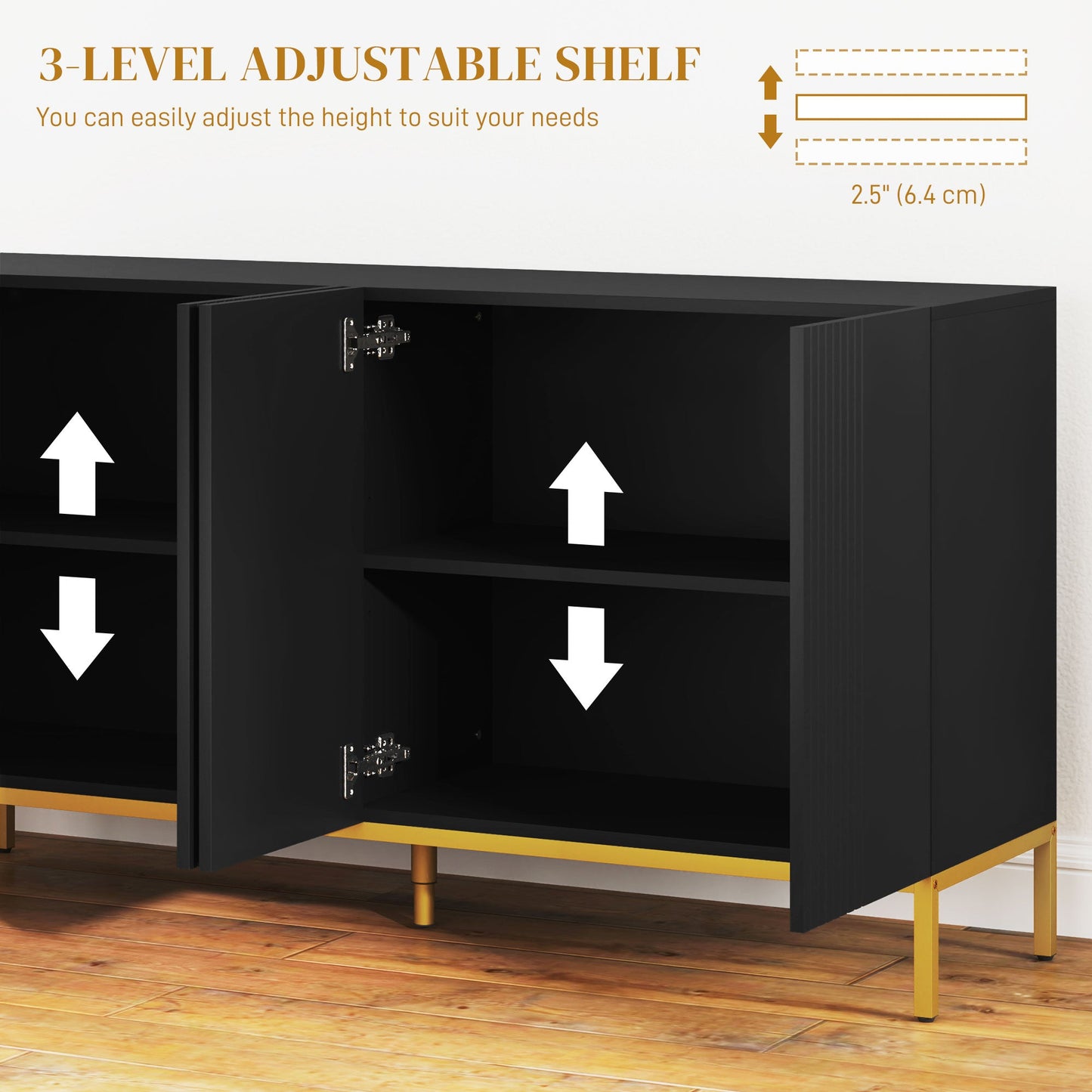 Brooklyn Sideboard/Kitchen Buffet Cabinet with Adjustable Shelves-Black