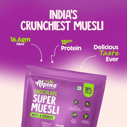 Protein-Rich Super Muesli Chocolate 400g – 61% Whole Grains, 14% Nuts - 17% Protein, Source of Dietary Fibre & Healthy Fats