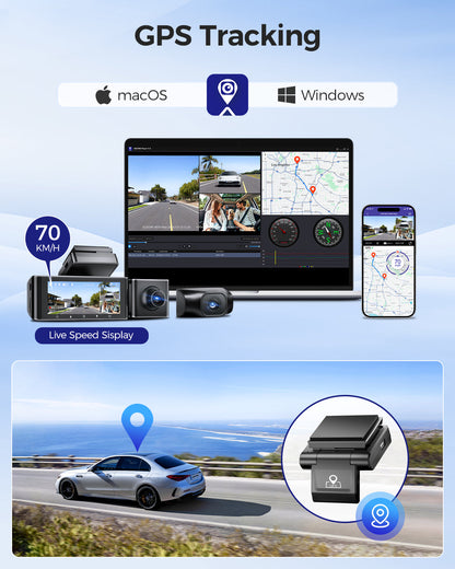 AZDOME M550 Max Dash Cam 3 Channel WiFi GPS 4K+1080P+2.5K Parking Mode 64GB Card