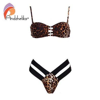 Andzhelika Sexy Yellow Bandeau Bikini Women Swimsuit Bandage Bikini Set Low Waist Brazilian Beach Bathing Suit Swimwear Monokini