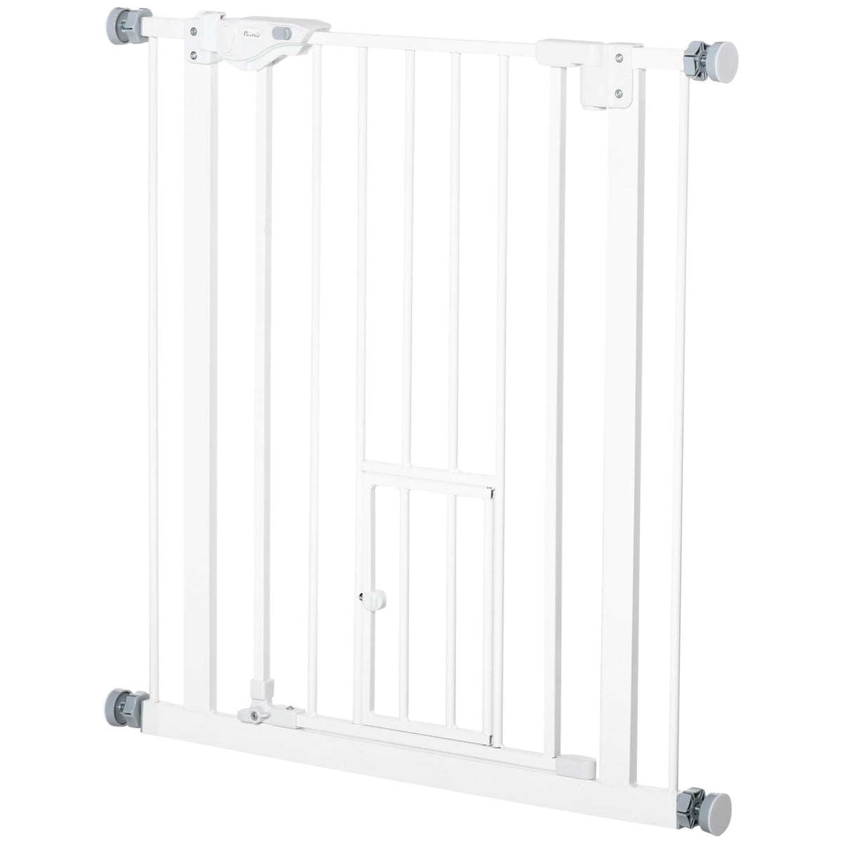 Retractable Gate Extra Wide Press-Mounted with Cat Door, Auto Closing Pet Gate for Stair, Hallway, 29-32 Inch