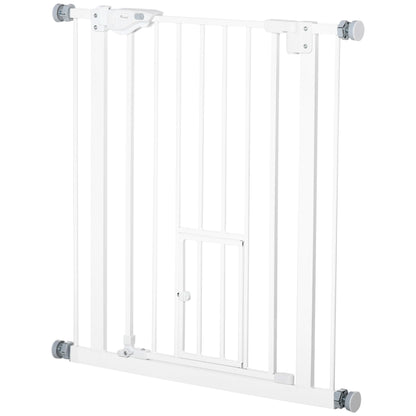 Retractable Gate Extra Wide Press-Mounted with Cat Door, Auto Closing Pet Gate for Stair, Hallway, 29-32 Inch