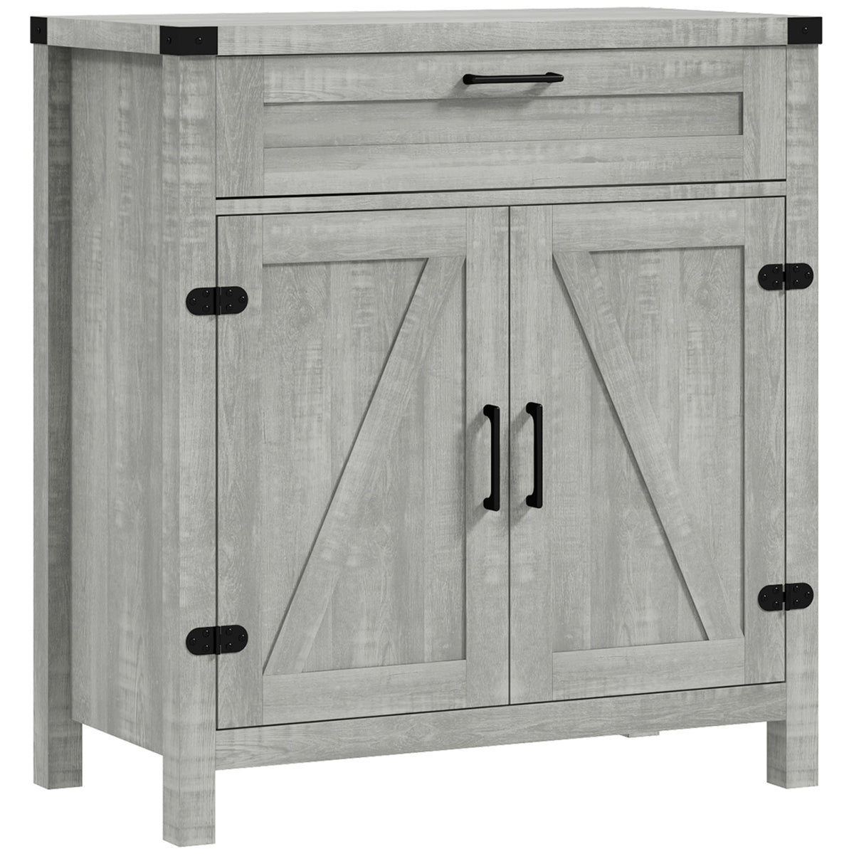 Farmhouse Kitchen Storage Cabinet, Sideboard Buffet Cabinet with 2 Rustic Barn Doors and Drawer, Oak