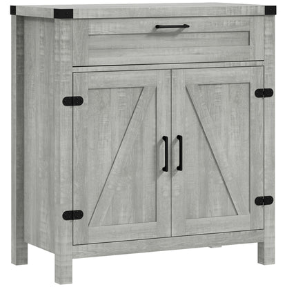 Farmhouse Kitchen Storage Cabinet, Sideboard Buffet Cabinet with 2 Rustic Barn Doors and Drawer, Oak