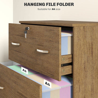 2 Drawer File Cabinet with Lock, Office Filing Cabinet, Hanging Bar for Letter Size, Home Office, Grey