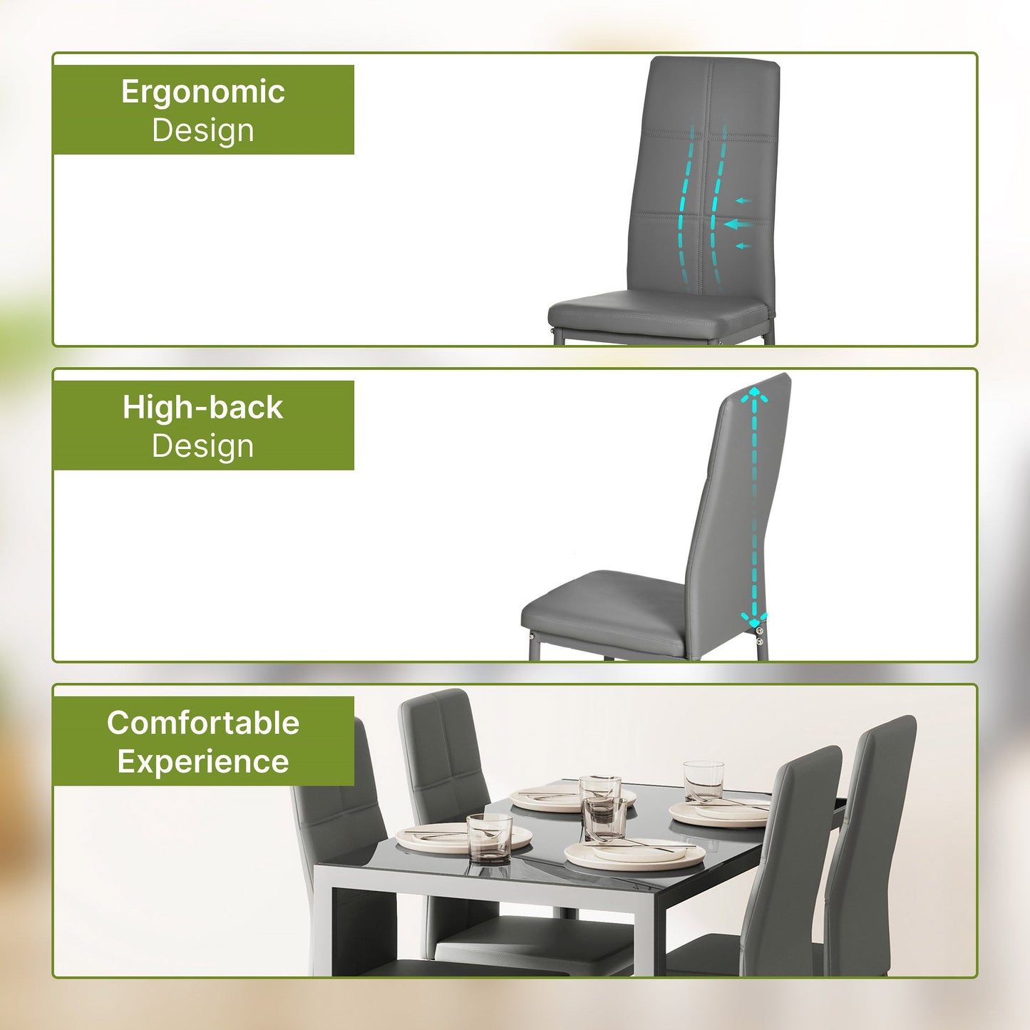 Zaya 5-Piece Rectangular Glass Dining Set for Small Spaces-Grey