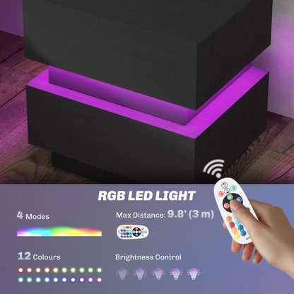 Emma Bedside Table with Charging Station, USB Ports and LED Light-Black