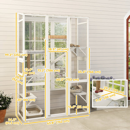 Large Outdoor Catio with 6 Jumping Platforms, Scratching Post, 2 Ramps, Waterproof Roof, Grey
