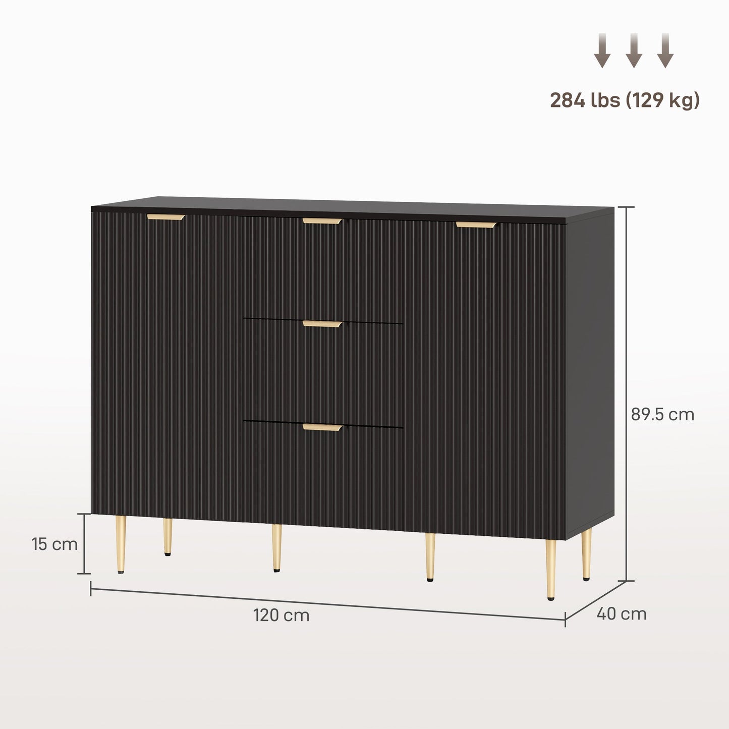 Ellis Modern Kitchen Buffet/Hallway Cabinet with 3 Drawers-Black