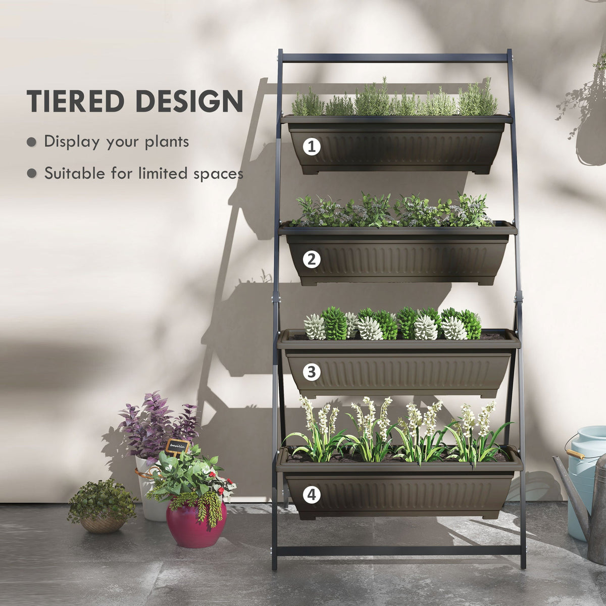 5-Tier Vertical Raised Garden Planter with 5 Boxes, Wheels, Outdoor Plant Stand for Vegetable Flowers, Brown