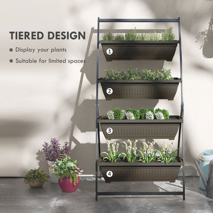 5-Tier Vertical Raised Garden Planter with 5 Boxes, Wheels, Outdoor Plant Stand for Vegetable Flowers, Brown