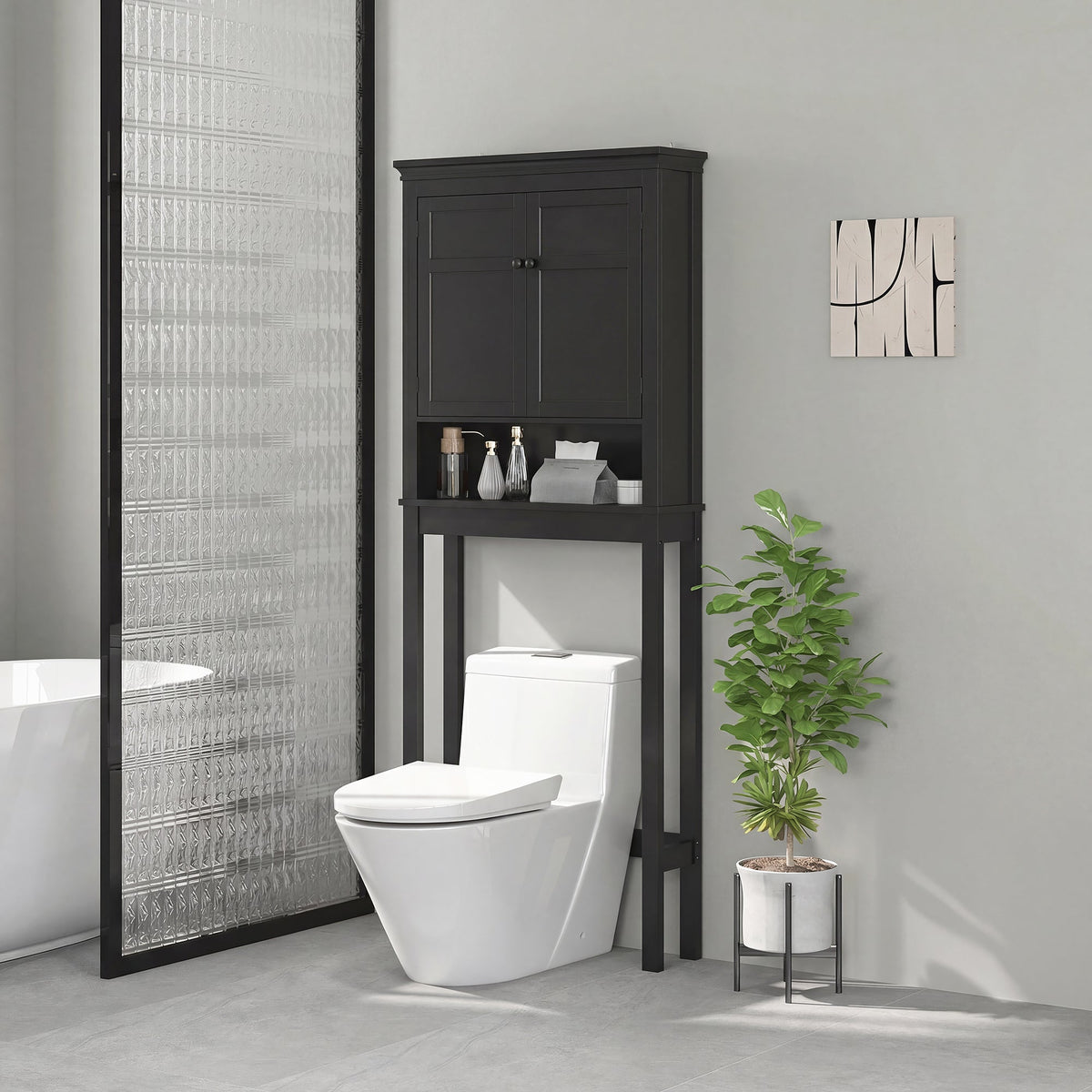 3-Tier Over Toilet Storage Unit Washing Machine Cabinet Dryer Cabinet with Adjustable Shelf for Bathroom, Laundry