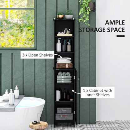 Tall Bathroom Storage Cabinet, Freestanding Linen Tower with 3-Tier Open Adjustable Shelf, White