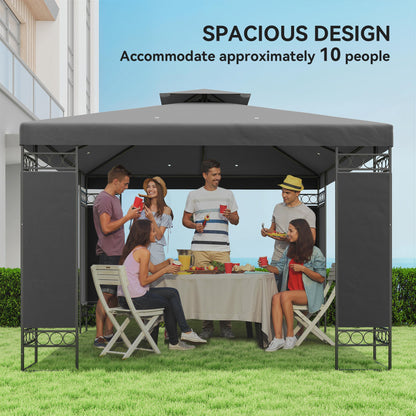 10 x 10 FT Canopy Gazebo, Double Roof Patio Gazebo with Screen Panels and Metal Frame for Deck, Backyard, Khaki