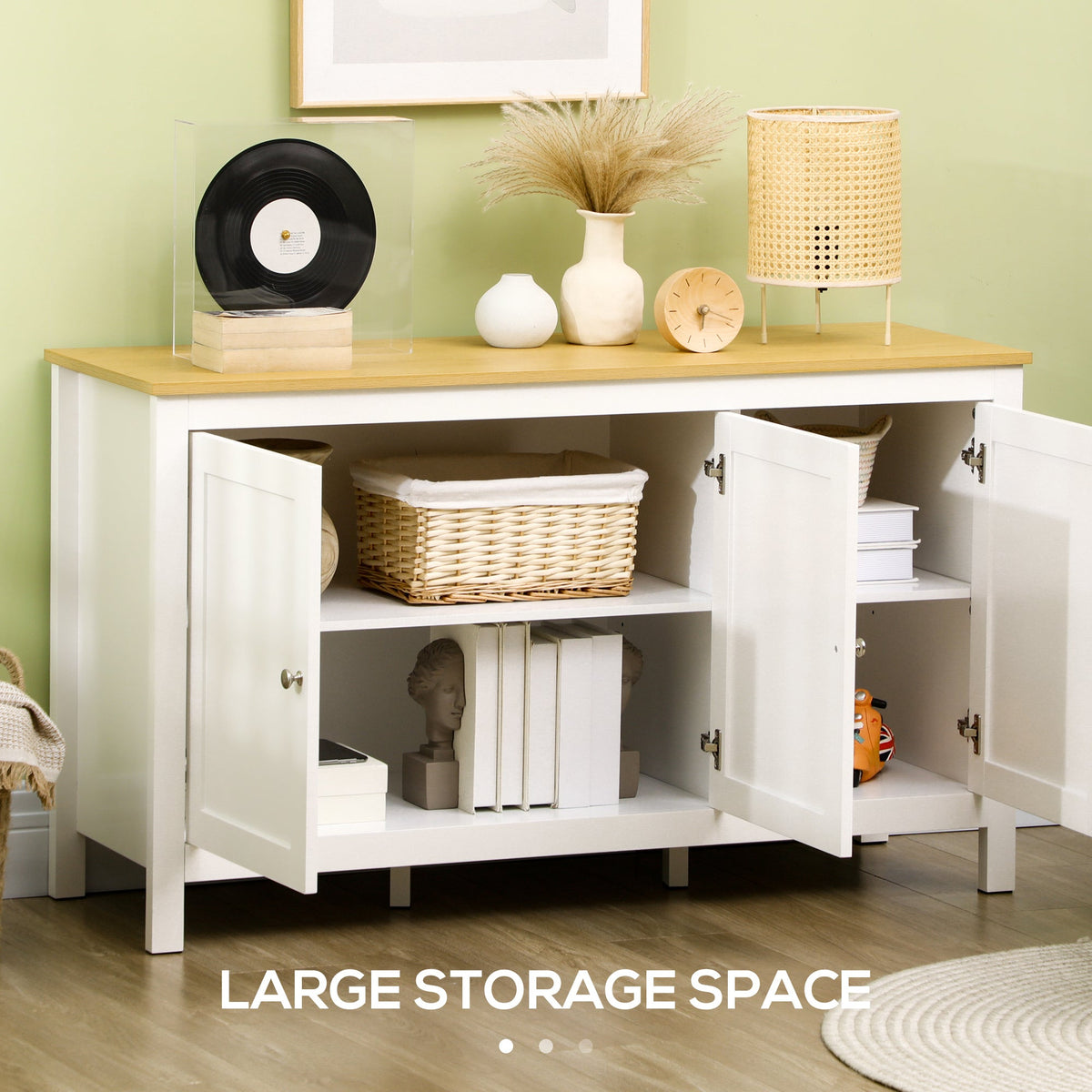 Sideboard, Buffet Cabinet with Doors and Adjustable Shelves for Living Room, Entryway, Black and Natural