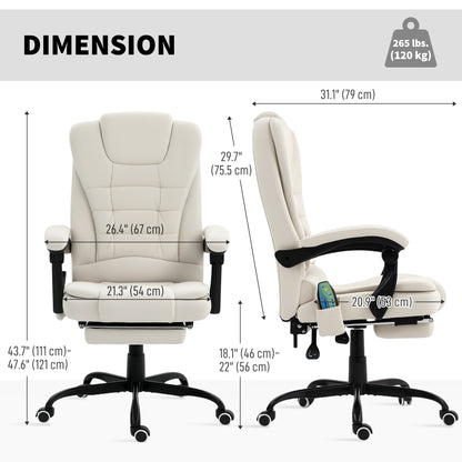 7-Point Vibrating Massage Chair, Reclining Office Chair with Footrest, Reclining Back, Adjustable Height, Beige