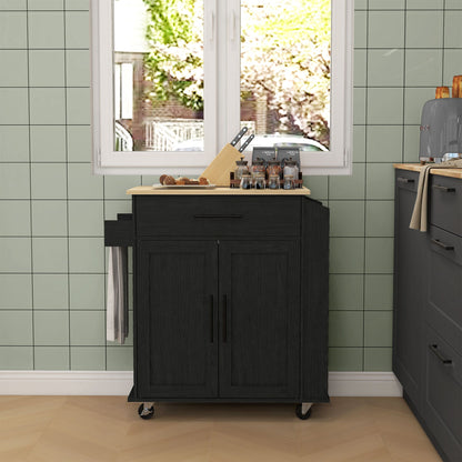 Rolling Island with Wheels for Kitchen, Kitchen Island on Rollers with Power Outlets, Drawer and Doors