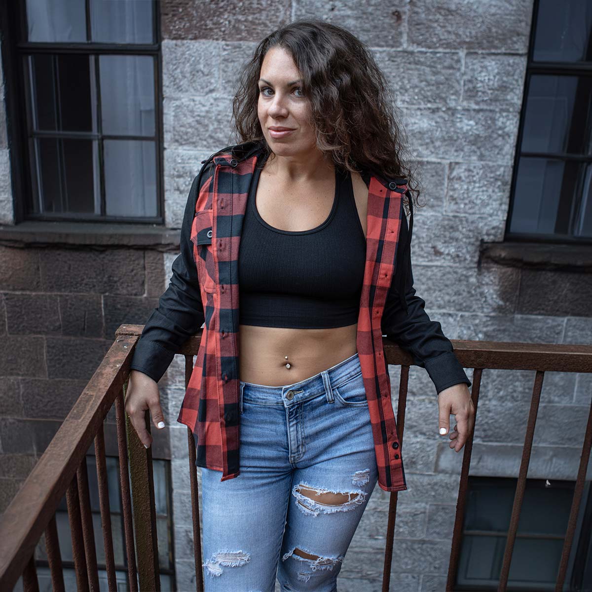 Milwaukee Leather Women's Armoured Plaid Hooded Shirt