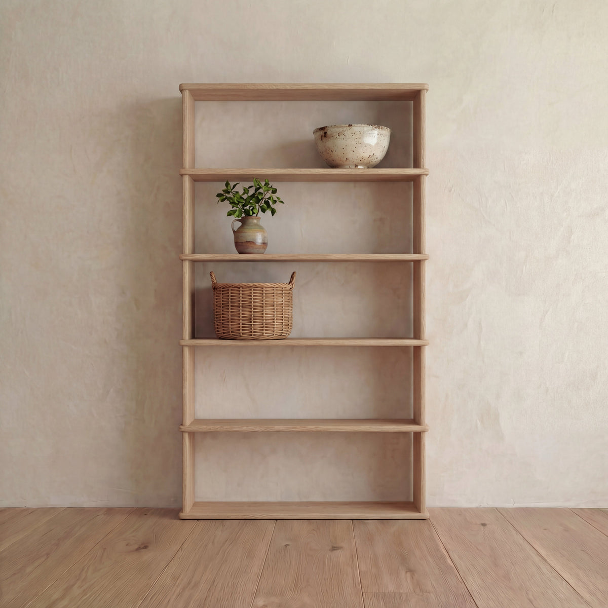 5 shelf bookcase in white oak