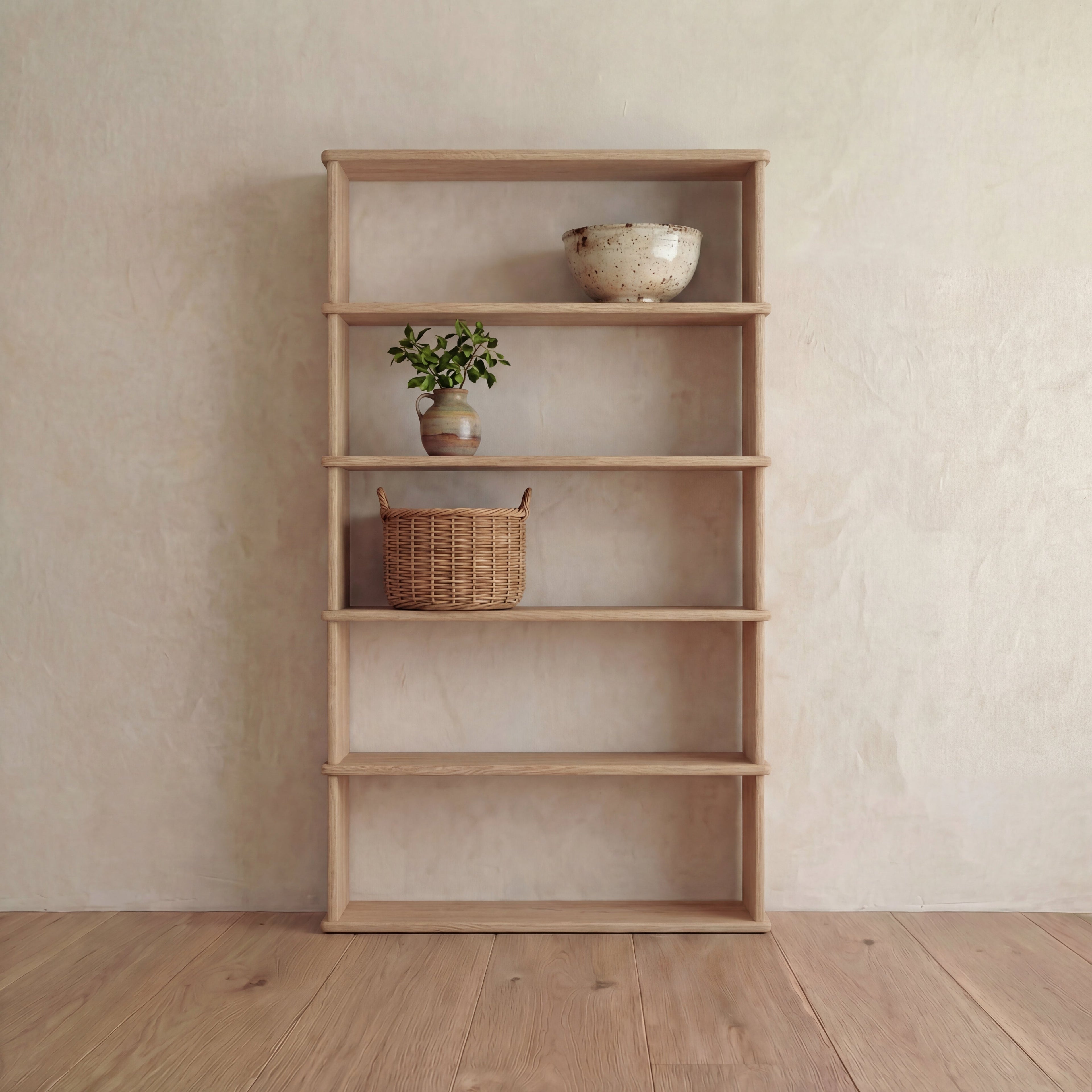 5 shelf bookcase in white oak