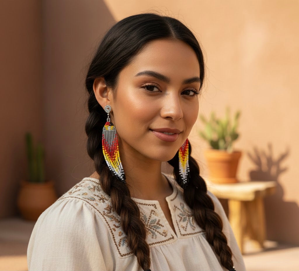 Silver Firebird Spirit Beaded Earrings