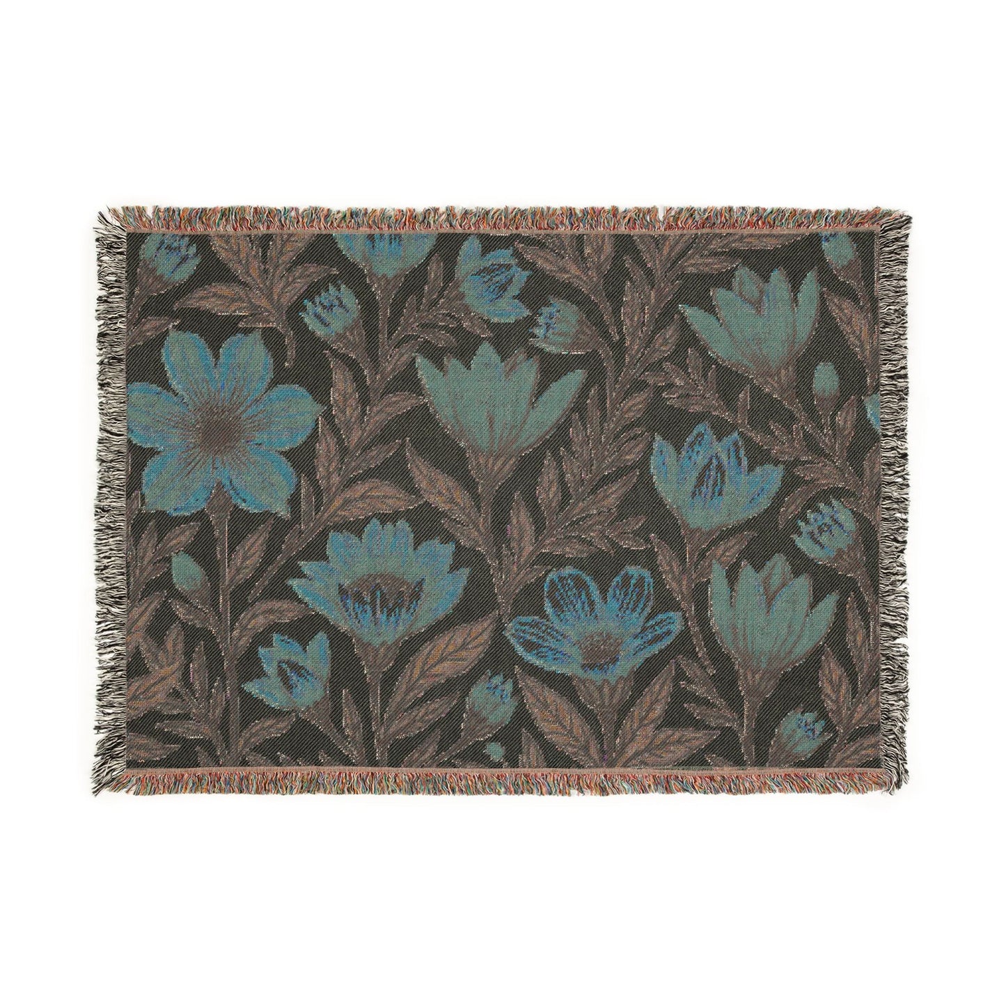 Woven Blanket — Boho Floral Throw Blanket, Vintage-Inspired Tulip & Poppy Pattern