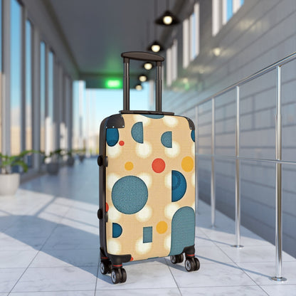 Retro Polka Dot Carry-On Suitcase — Midcentury Blue & Mustard Travel Luggage