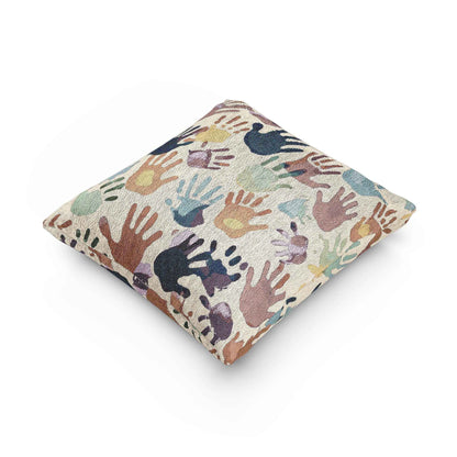 Handprint Pattern Woven Pillow | Multicolor Boho Decorative Pillow